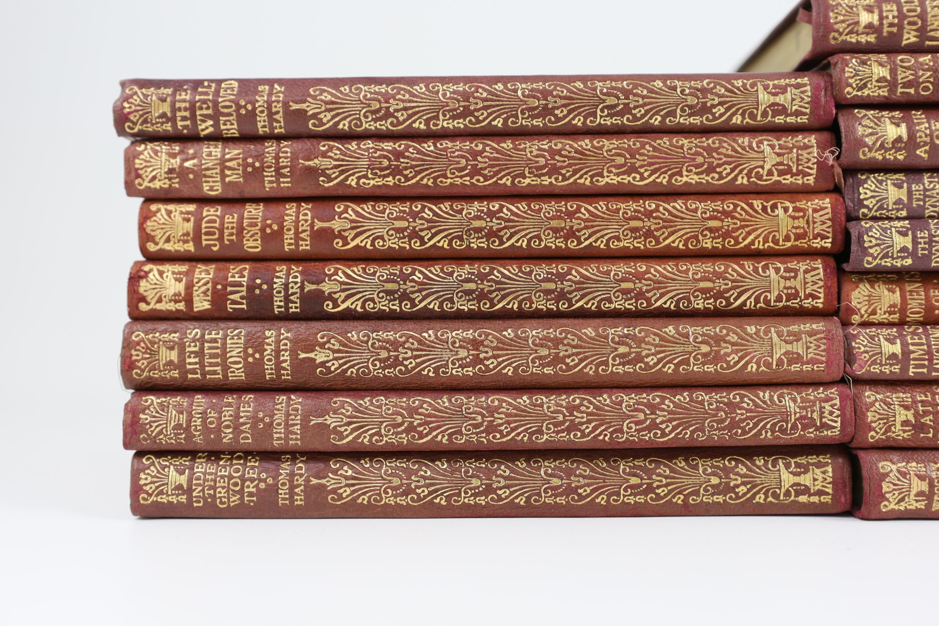 Hardy, Thomas - Macmillan's Pocket Hardy. 24 vols. (? ex26). the novels/short stories with the Wessex map; publisher's maroon limp gilt decorated calf with gilt tops, sm. 8vo. 1922 (etc.)